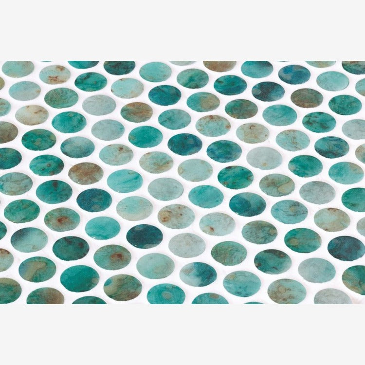 Aquatic Penny Green Glass 11.25x11.25 Mosaic Tile – Tilezz