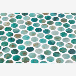 Aquatic Penny Green Glass Mosaic Tile