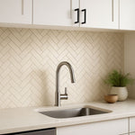 Load image into Gallery viewer, Crema Marfil Polished 1x2 Herringbone Marble Tile