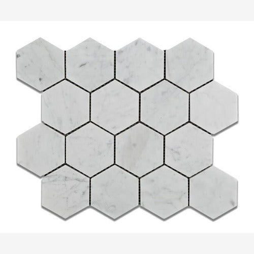 Carrara White Hexagon 3"  Mosaic Polished/Honed