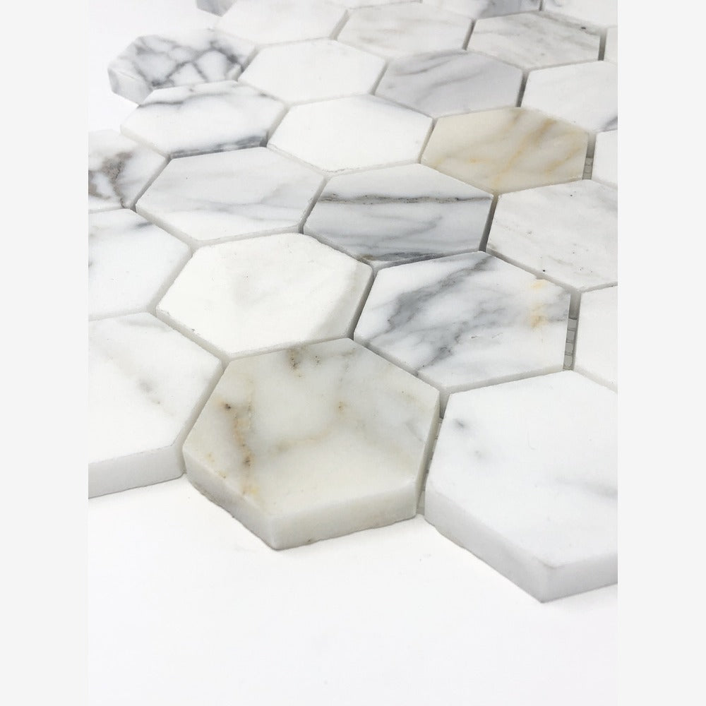 Calacatta Gold 2" Hexagon Marble Mosaic