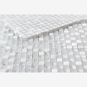 Icy White Cube Crackled Glass Mosaic