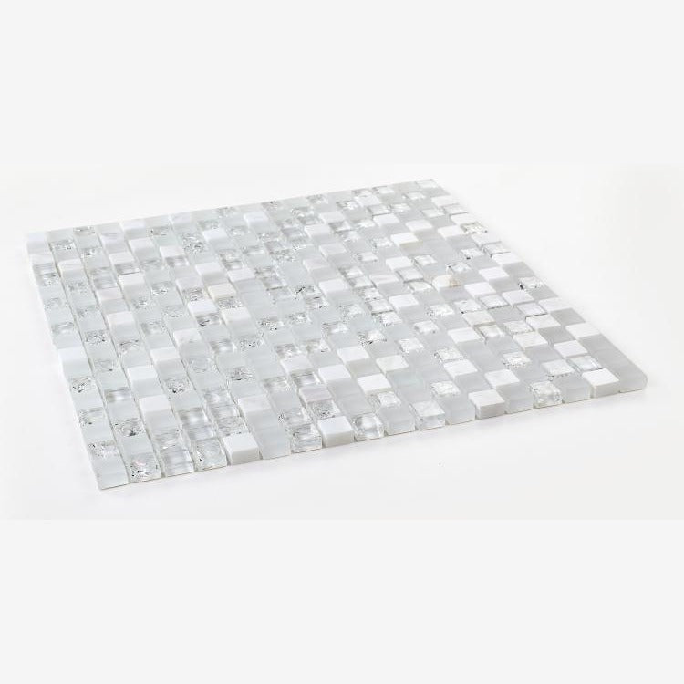 Icy White Cube Crackled Glass Mosaic