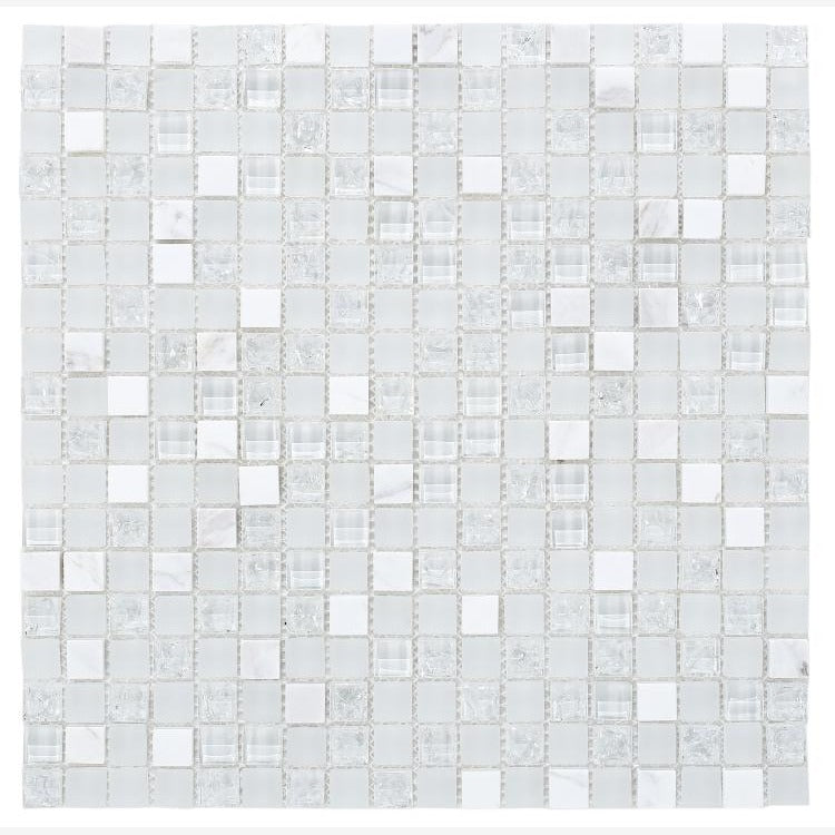 Icy White Cube Crackled Glass Mosaic