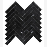 Load image into Gallery viewer, Nero Marquina 1×4 Herringbone Polished/Honed Marble Mosaic