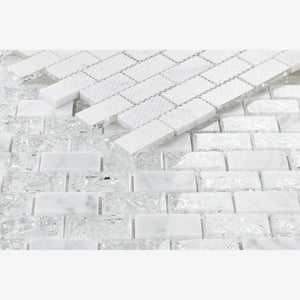 Icy White Crackled Glass Brick Mosaic