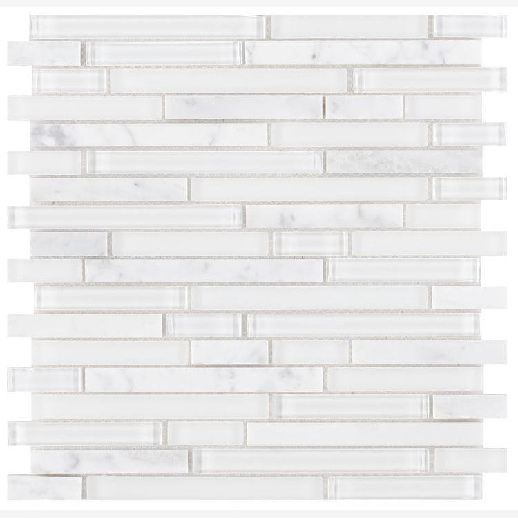 Linear Carrara White Glass Brick Mosaic