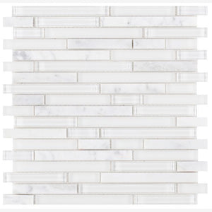 Linear Carrara White Glass Brick Mosaic