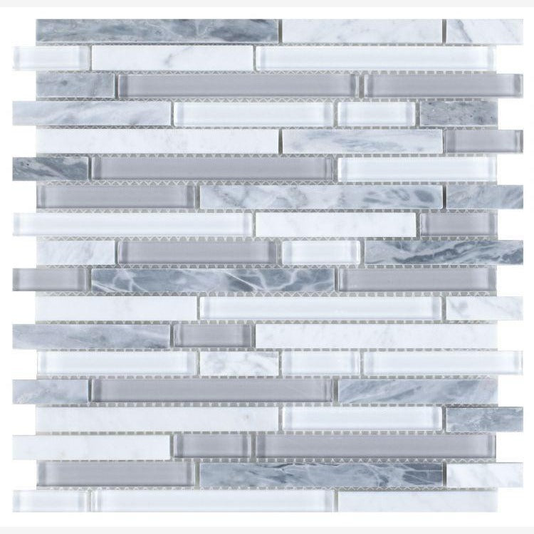 Linear Montage Grey Glass Brick Mosaic