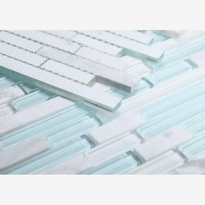 Linear Carrara Turquoise Glass Brick Mosaic