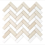 Load image into Gallery viewer, Crema Marfil &amp; Thassos White Marble Herringbone 1X3 Mosaic Polished
