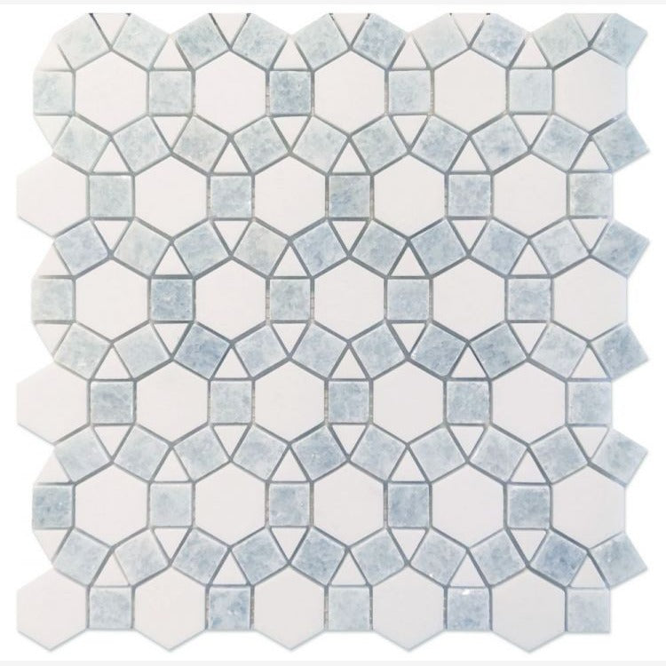 Geometry Thassos White & Azul Celeste ( Blue ) Marble Mosaic Tile