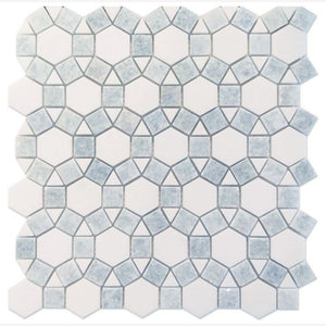 Geometry Thassos White & Azul Celeste ( Blue ) Marble Mosaic Tile