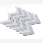 Load image into Gallery viewer, Celestial White & Azul Celeste (Blue) Herringbone 1X4 Polished Mosaic Tile