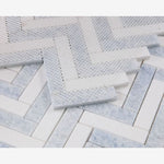 Load image into Gallery viewer, Celestial White & Azul Celeste (Blue) Herringbone 1X4 Polished Mosaic Tile