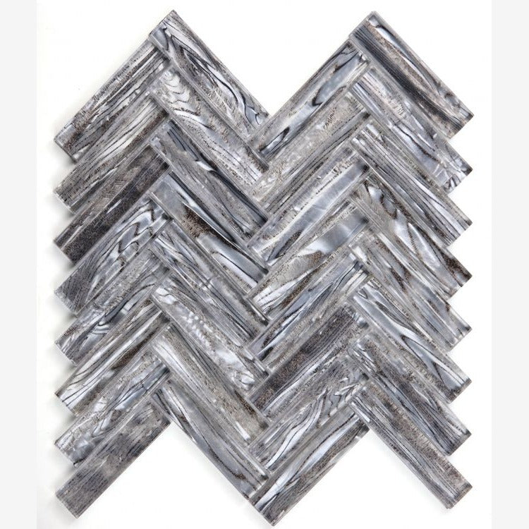 Silver Shell Glass 1x4 Herringbone Mosaic