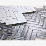 Load image into Gallery viewer, Silver Shell Glass 1x4 Herringbone Mosaic
