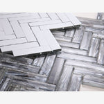 Load image into Gallery viewer, Silver Shell Glass 1x4 Herringbone Mosaic