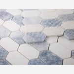 Load image into Gallery viewer, Celestial White & Azul Celeste (Blue) Mini Picket 12.5x 13.25 Polished Marble Tile
