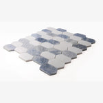 Load image into Gallery viewer, Celestial White & Azul Celeste (Blue) Mini Picket 12.5x 13.25 Polished Marble Tile