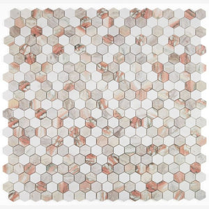 Rosa Norvegia & Thassos White 2" Hexagon Marble Polished