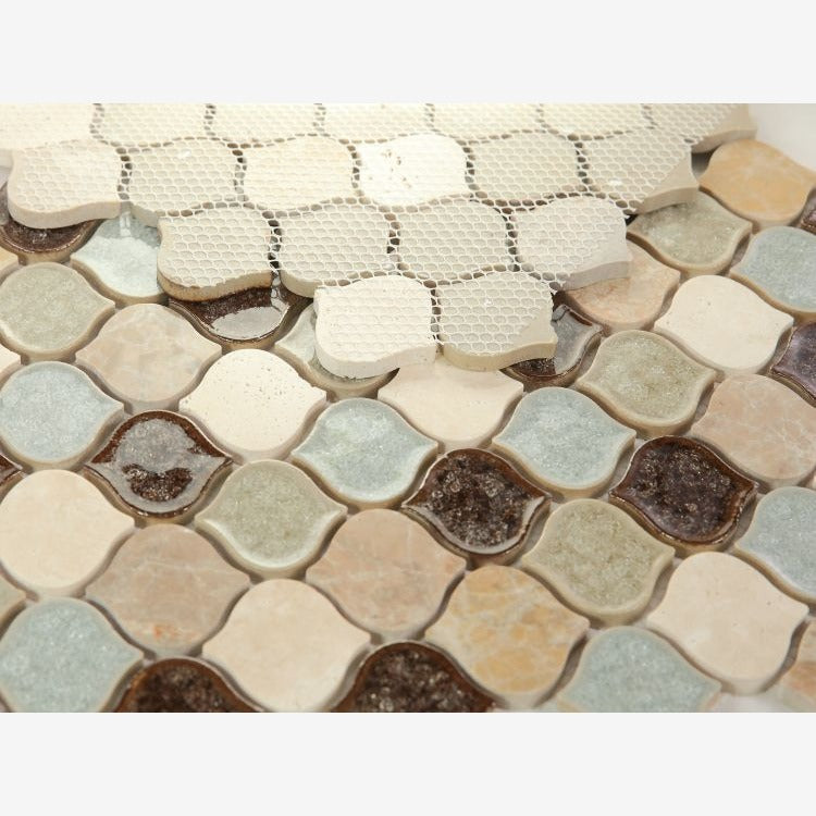 Luxor Earth Arabesque Crackled Glass Mosaic Tile