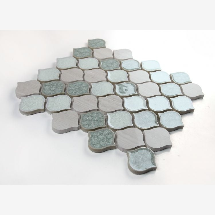 Luxor Swiss Blue Arabesque Crackled Glass Mosaic Tile