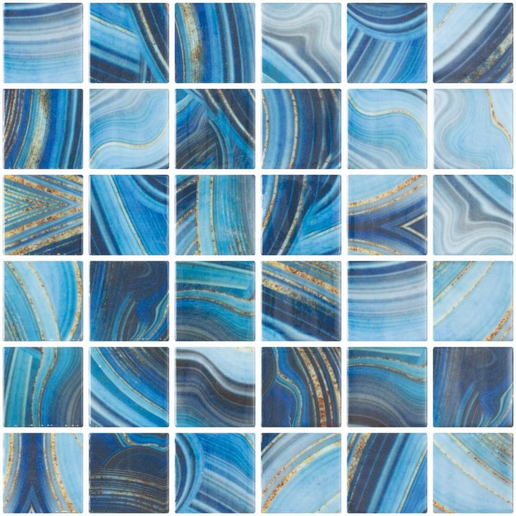Aquatic Penta Onyx Blue Glass Mosaic Tile