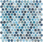 Load image into Gallery viewer, Aquatic Penny Onyx Blue Glass Mosaic Tile
