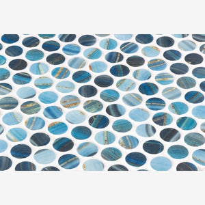 Aquatic Penny Onyx Blue Glass Mosaic Tile