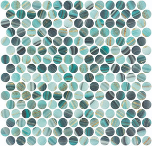 Aquatic Penny Onyx Teal Glass Mosaic Tile