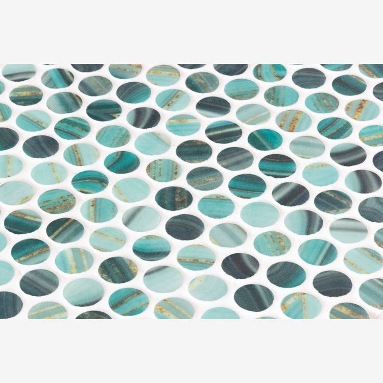 Aquatic Penny Onyx Teal Glass Mosaic Tile