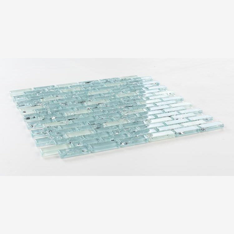Icy Ocean Blue Brick Crackled Glass Mosaic
