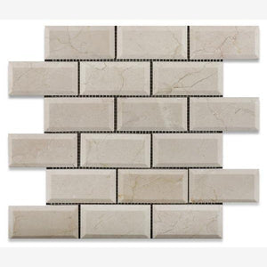 Crema Marfil 2x4 Beveled Polished Brick Mosaic Tile