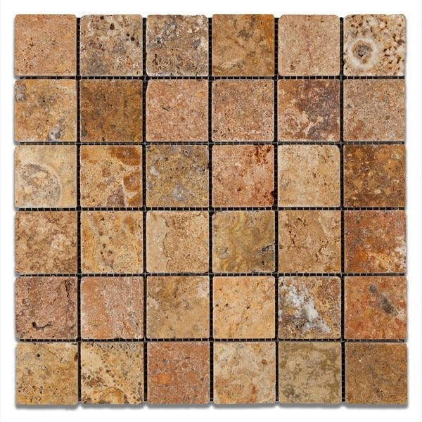 Scabos Travertine 2x2 Tumbled Mosaic Tile