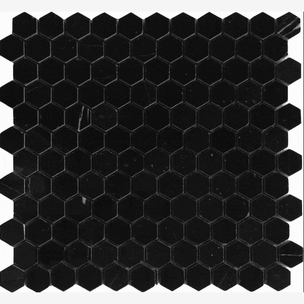 Nero Marquina 1"Hexagon Polished/Honed Mosaic