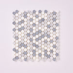 Load image into Gallery viewer, Carrara + Thassos + Blue Marble Penny Rounds 12x12 Polished/Honed Tile