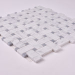 Load image into Gallery viewer, Carrara White Basketweave with Blue Marble Polished/Honed