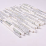 Load image into Gallery viewer, Thassos White + Carrara + Green 12x12 Polished/Honed Marble Random Strips Tile