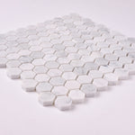 Load image into Gallery viewer, Carrara White 1″ Hexagon Polished/Honed Marble Mosaic