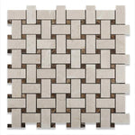 Load image into Gallery viewer, Crema Marfil Basketweave Mosaic with Emperador Dark Dots Polished
