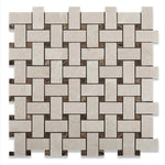 Load image into Gallery viewer, Crema Marfil Basketweave Mosaic with Emperador 12x12 Dark Dots Polished/Honed Tile