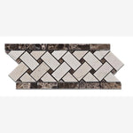 Load image into Gallery viewer, Crema Marfil Basketweave Border w/ Emperador 5x10 Dark Dots Polished/Honed