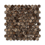 Load image into Gallery viewer, Emperador Dark 1" Hexagon Polished Mosaic Tile