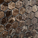 Load image into Gallery viewer, Emperador Dark 1" Hexagon Polished Mosaic Tile