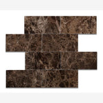 Load image into Gallery viewer, Emperador Dark 3x6 Polished Subway Tile