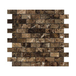 Load image into Gallery viewer, Emperador Dark 1x2 Polished  Brick Mosaic Tile
