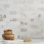 Load image into Gallery viewer, Calacatta Aureo Beveled 2x4 Polished/Honed Marble Mosaic Tile