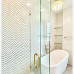 Load image into Gallery viewer, Glam Thassos White + Gold Brass 10x12 Glossy Chevron Marble Tile