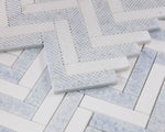 Load image into Gallery viewer, Thassos White &amp; Azul Celeste ( Blue ) Herringbone 1X4 Mosaic Polished Stone Tilezz 

